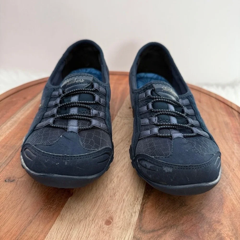 Skechers Relaxed Fit Memory Foam Navy Blue Bungee‎ Slip On Sneakers Wmns Sz 6.5